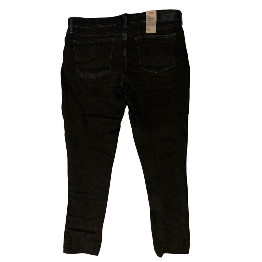 NEW WITH TAGS Women's LEVI'S 711 Skinny Ankle Jeans BLACK Embroidered Raw Hem 14 - Picture 2 of 3